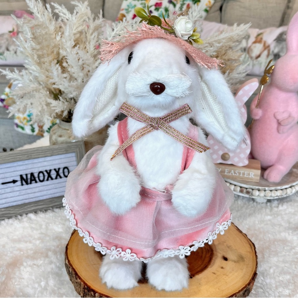 Beautiful Easter Spring Girl Bunny with Pink Dress Foam Plush Decor